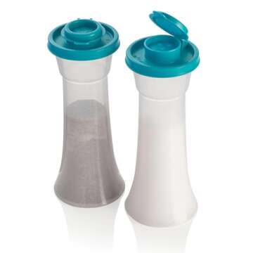Tupperware Large Hourglass Salt and Pepper Shaker Set Caribbean Sea Blue