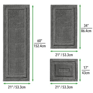 Soft Microfiber Bathroom Rugs Set - 3 Piece Charcoal Gray