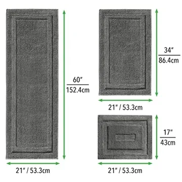Soft Microfiber Bathroom Rugs Set - 3 Piece Charcoal Gray
