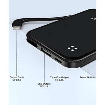 TG90° Mini Power Bank 4500mah Portable Charger with Built in Cable, Ultra Compact Battery Pack Portable Phone Charger Compatible with iPhone 13/13 Pro/12/12 Pro/11/11 Pro Max/X/XR/8/8 Plus/SE