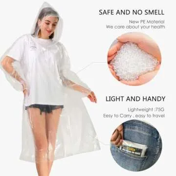 Airpler Disposable Rain Ponchos for Family Adults 4 Pack (Clear) - Emergency Adult Rain Poncho with Drawstring Hood
