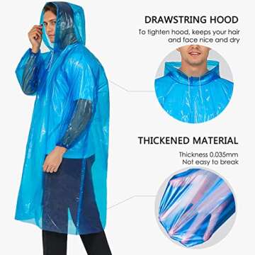 Airpler Disposable Rain Ponchos for Family Adults 4 Pack (Clear) - Emergency Adult Rain Poncho with Drawstring Hood