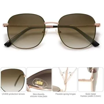SOJOS Classic Trendy Square Sunglasses for Women Men Cute Big Frame Gold Shades SJ1137, Dark Green/Gradient Brown