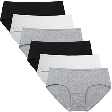 INNERSY Womens Underwear Cotton Hipster Panties Regular & Plus Size 6-Pack(Medium,Black-White-Grey)