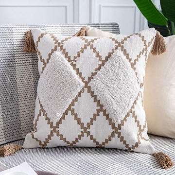 Boho Moroccan Decorative Throw Pillow Cover 18X18 Inch, Bohemian Diamond Geometric Pattern Pillow Ca...