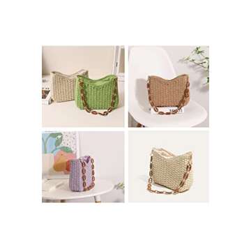 Ulisty Women Small Hand Woven Bag Mini Handmade Underarm Bag Square Purse Shoulder Bag Handbag beige