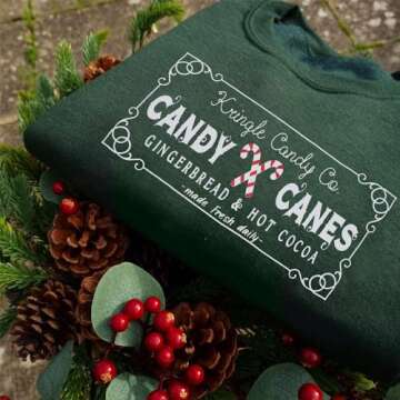 FASHGL Christmas Sweatshirts Women Candy Canes Graphic Sweatshirt Vintage Xmas Long Sleeve Shirt Pullover Tops Green