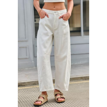 GREAIDEA Mid Rise Barrel Jeans for Women Wide Leg Denim