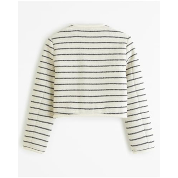 YEXPINE Women's Tweed Jackets 2024 Fall Long Sleeve Crew Neck Button Down Cropped Jacket Coat with Pockets