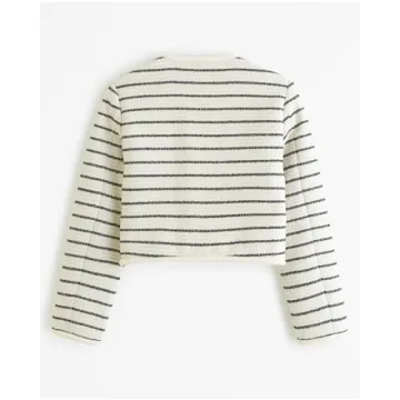 YEXPINE Women's Tweed Jackets 2024 Fall Long Sleeve Crew Neck Button Down Cropped Jacket Coat with Pockets