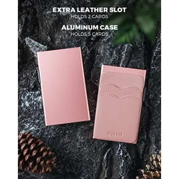 VULKIT Credit Card Holder Minimalist Slim Pop Up Wallet with Leather Slots RFID Blocking for Men and Women Holds 7 Cards and Notes Rose