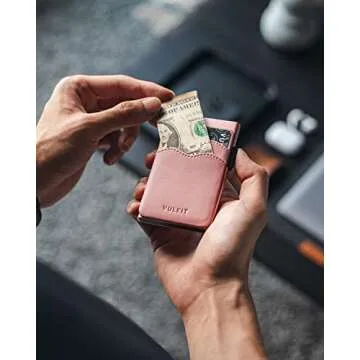 VULKIT Credit Card Holder Minimalist Slim Pop Up Wallet with Leather Slots RFID Blocking for Men and Women Holds 7 Cards and Notes Rose