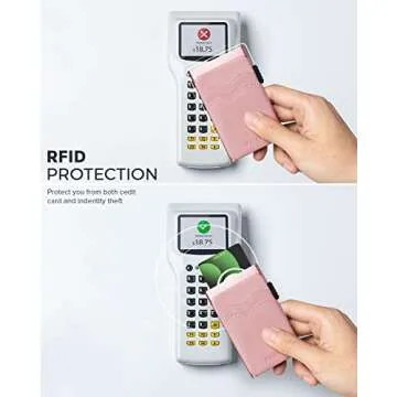 VULKIT Credit Card Holder Minimalist Slim Pop Up Wallet with Leather Slots RFID Blocking for Men and Women Holds 7 Cards and Notes Rose