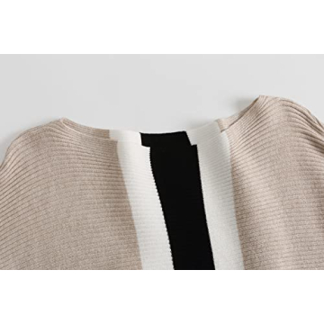 GABERLY Boat Neck Batwing Sleeves Dolman Knitted Sweaters and Pullovers Tops for Women (Stripe&Khaki, One Size)