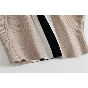 GABERLY Boat Neck Batwing Sleeves Dolman Knitted Sweaters and Pullovers Tops for Women (Stripe&Khaki, One Size)