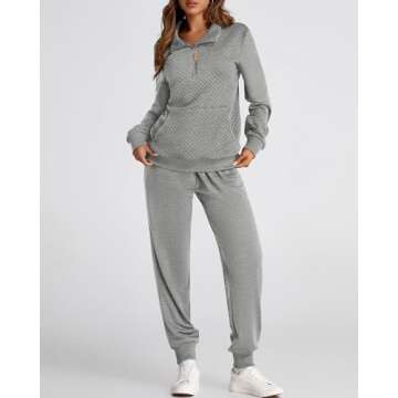 BTFBM Womens Sweatsuits 2 Piece Set Quilted Quarter Zip Pullover Jogger Sweatpants Tracksuit Fall Ma...