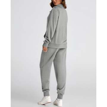 BTFBM Womens Sweatsuits 2 Piece Set Quilted Quarter Zip Pullover Jogger Sweatpants Tracksuit Fall Matching Lounge Sets(Solid Light Grey, Medium)
