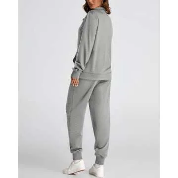 BTFBM Womens Sweatsuits 2 Piece Set Quilted Quarter Zip Pullover Jogger Sweatpants Tracksuit Fall Matching Lounge Sets(Solid Light Grey, Medium)