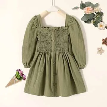 Happy Town Toddler Girl Dress Long Sleeve Play Wear Dress Baby Solid Color Casual Fall Winter Clothe...