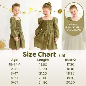 Happy Town Toddler Girl Dress Long Sleeve Play Wear Dress Baby Solid Color Casual Fall Winter Clothes (Green,5-6T)……
