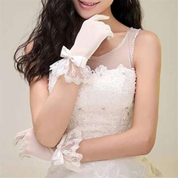 R STAR Floral Short Lace Gloves, Women Wrist Length Gloves for Wedding(B)
