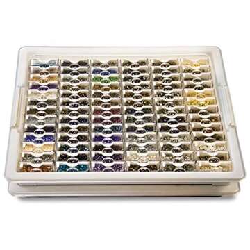 Bead Storage Solutions Elizabeth Ward Plastic Storage Tray and Bead Organizer with 78 Containers of Various Sizes, Tray, and Lid for Beads, Clear