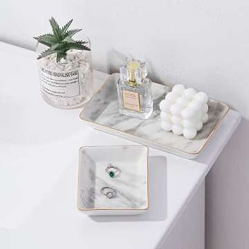 Jewelry Dish Tray Set of 2 Large Capacity Trinket Dish for Rings Earrings Necklaces Bracelet Watch K...