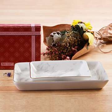 Jewelry Dish Tray Set of 2 Large Capacity Trinket Dish for Rings Earrings Necklaces Bracelet Watch Keys, Marble Jewelry Tray, Key Dish, Birthday Gifts for Women