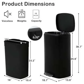Stylish 50L Stainless Steel Trash Can with Quiet Lid