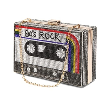 Renabro Women Retro Radio Shape Crossbody Bag Rhinestone Metal Vintage Evening Clutch Purses (80s rainbow)