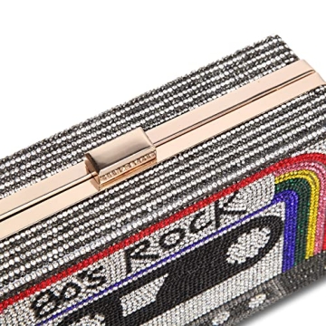 Renabro Women Retro Radio Shape Crossbody Bag Rhinestone Metal Vintage Evening Clutch Purses (80s rainbow)