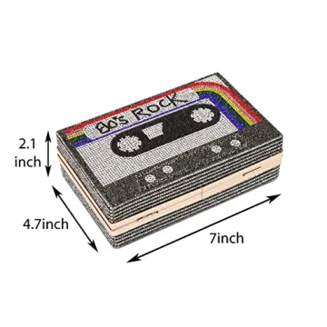 Renabro Women Retro Radio Shape Crossbody Bag Rhinestone Metal Vintage Evening Clutch Purses (80s rainbow)