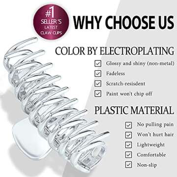 TOCESS Big Hair Clips for Women Large Claw Clips for Thin Thick Hair, Upgraded New Electroplated Material Fadeless 4.33 Inch Nonslip Nonclear Hair Claw Clips (Silver)