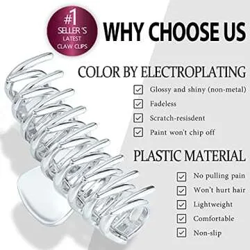 TOCESS Big Hair Clips for Women Large Claw Clips for Thin Thick Hair, Upgraded New Electroplated Material Fadeless 4.33 Inch Nonslip Nonclear Hair Claw Clips (Silver)