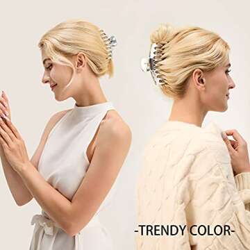 TOCESS Big Hair Clips for Women Large Claw Clips for Thin Thick Hair, Upgraded New Electroplated Material Fadeless 4.33 Inch Nonslip Nonclear Hair Claw Clips (Silver)