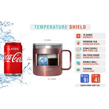 CHILLOUT LIFE Stainless Steel 16 oz - Vacuum Insulated Coffee Mug with Handle and Lid, Large Thermal...