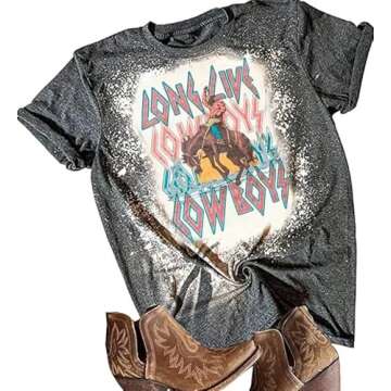 Long Live Cowboys Shirts Women Cowboy Shirts Letters Print Western Vintage Graphic Tees Country Music Shirts Tee(P4-M)