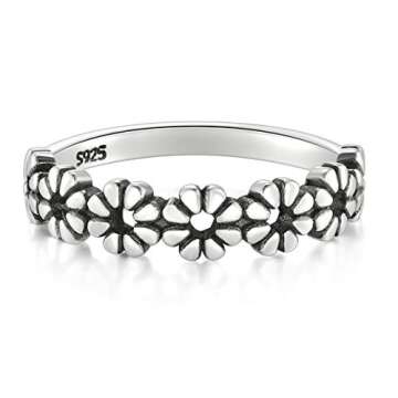 BORUO 925 Sterling Silver Ring, Daisy Flower Hawaiian High Polish Plain Dome Tarnish Resistant Comfo...
