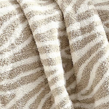 GY Luxury Sage Green Throw Blanket Knitted Ultra Soft Stripes Beige Blanket Zebra Pattern Air Feel Cozy Warm for Bed Sofa Couch in All Seasons