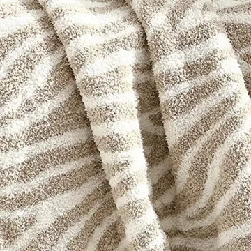 GY Luxury Sage Green Throw Blanket Knitted Ultra Soft Stripes Beige Blanket Zebra Pattern Air Feel Cozy Warm for Bed Sofa Couch in All Seasons