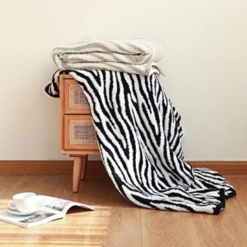 GY Luxury Sage Green Throw Blanket Knitted Ultra Soft Stripes Beige Blanket Zebra Pattern Air Feel Cozy Warm for Bed Sofa Couch in All Seasons