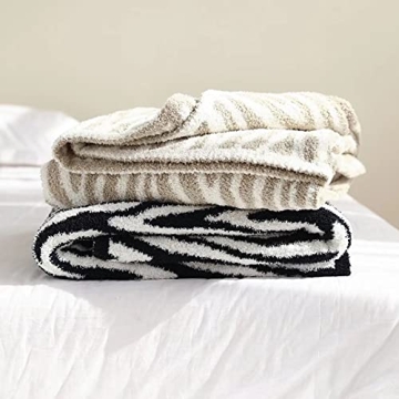 GY Luxury Sage Green Throw Blanket Knitted Ultra Soft Stripes Beige Blanket Zebra Pattern Air Feel Cozy Warm for Bed Sofa Couch in All Seasons