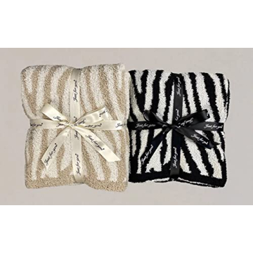 GY Luxury Sage Green Throw Blanket Knitted Ultra Soft Stripes Beige Blanket Zebra Pattern Air Feel Cozy Warm for Bed Sofa Couch in All Seasons