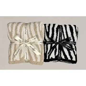 GY Luxury Sage Green Throw Blanket Knitted Ultra Soft Stripes Beige Blanket Zebra Pattern Air Feel Cozy Warm for Bed Sofa Couch in All Seasons