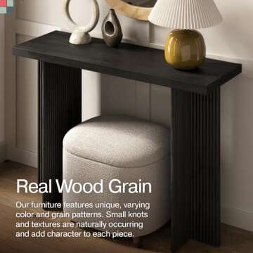 Fluted Console Table - Small Entry Desk for Narrow Spaces - Modern, Mid-Century Home Decor - Living Room Furniture - Solid Wood Entryway Table - Fluted Cross Bass and Rectangular Top (Black)