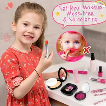 EULRGAUS Pretend Makeup for Toddlers, Kids Makeup Kit for Girl, Play Makeup for Little Girls, Toddler Makeup Kit with Cosmetic Bag for Little Girls Age 3 4 5 6 7+ Christmas Birthday Gift (Fake Makeup)