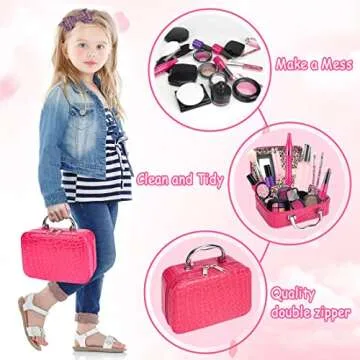 EULRGAUS Pretend Makeup for Toddlers, Kids Makeup Kit for Girl, Play Makeup for Little Girls, Toddler Makeup Kit with Cosmetic Bag for Little Girls Age 3 4 5 6 7+ Christmas Birthday Gift (Fake Makeup)