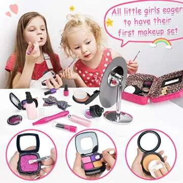 EULRGAUS Pretend Makeup for Toddlers, Kids Makeup Kit for Girl, Play Makeup for Little Girls, Toddler Makeup Kit with Cosmetic Bag for Little Girls Age 3 4 5 6 7+ Christmas Birthday Gift (Fake Makeup)