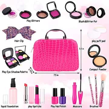 EULRGAUS Pretend Makeup for Toddlers, Kids Makeup Kit for Girl, Play Makeup for Little Girls, Toddler Makeup Kit with Cosmetic Bag for Little Girls Age 3 4 5 6 7+ Christmas Birthday Gift (Fake Makeup)