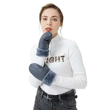 Surblue Winter Leather Mittens - Shearling Lambskin Gloves
